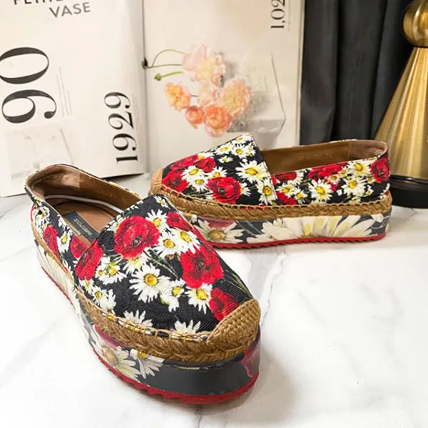 Giày Slip On Nữ Dolce & Gabbana D&G Multicolor Floral Print Fabric Platform Espadrilles Phối Màu Size 35