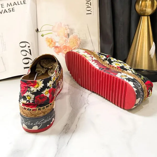 Giày Slip On Nữ Dolce & Gabbana D&G Multicolor Floral Print Fabric Platform Espadrilles Phối Màu Size 35