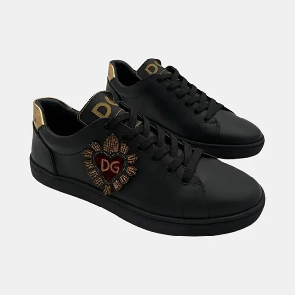 Giày Sneaker Nam Dolce & Gabbana D&G Black With Heart Logo Embroidered CS1640 Màu Đen Size 40