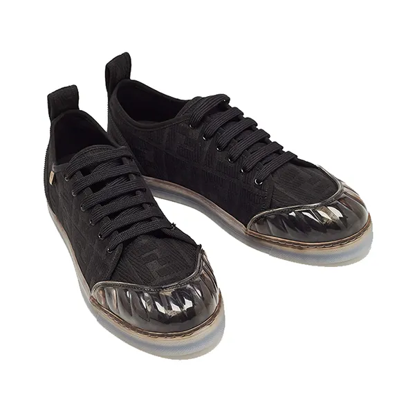 Giày Sneaker Nữ Fendi Black Canvas And PVC FF Logo Low Top Màu Đen Size 39
