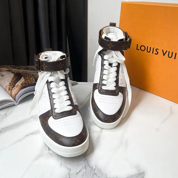Giày Sneaker Nữ Louis Vuitton LV Boonbox Line High Shoes Leather 1A7RN1 Màu Trắng Nâu Size 38.5
