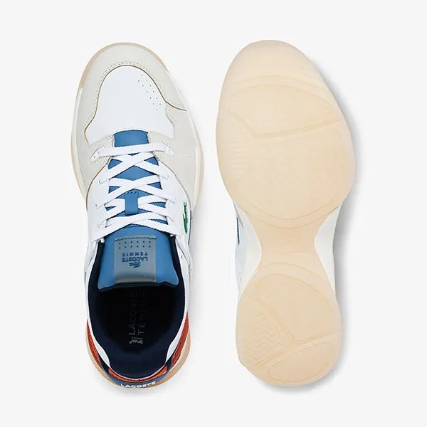 Giày Thể Thao Nam Lacoste Men's T-Point Leather, Suede And Synthetic 42SMA0041 Màu Trắng/Xanh Size 42