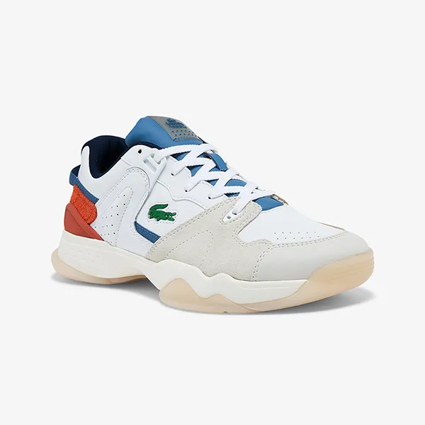 Giày Thể Thao Nam Lacoste Men's T-Point Leather, Suede And Synthetic 42SMA0041 Màu Trắng/Xanh Size 42