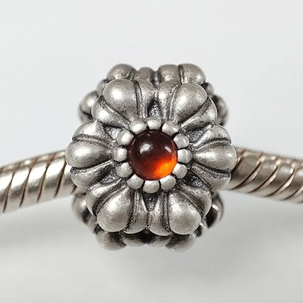 Hạt Vòng Charm Nữ Pandora Retired Sterling Silver February Birthday Blooms Bead With 790580AM Màu Bạc Cam