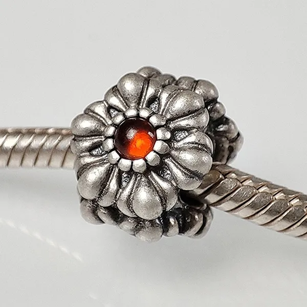 Hạt Vòng Charm Nữ Pandora Retired Sterling Silver February Birthday Blooms Bead With 790580AM Màu Bạc Cam