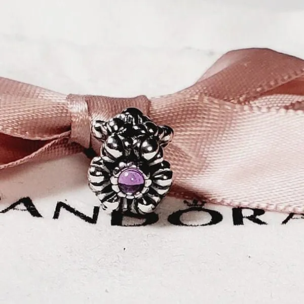 Hạt Vòng Charm Nữ Pandora Retired Sterling Silver February Birthday Blooms Bead With 790580AM Màu Bạc Tím