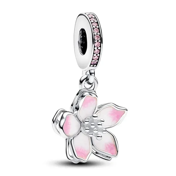 Hạt Vòng Charm Pandora Cherry Blossom Dangle 790667C01 Màu Bạc/Hồng