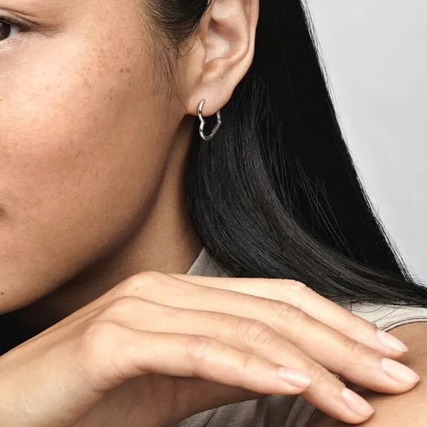 Khuyên Tai Nữ Pandora Asymmetrical Heart Hoop Earrings 298307C00 Màu Bạc - Trang sức - Vua Hàng Hiệu
