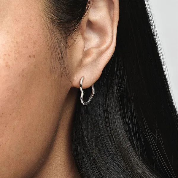 Khuyên Tai Nữ Pandora Asymmetrical Heart Hoop Earrings 298307C00 Màu Bạc - Trang sức - Vua Hàng Hiệu