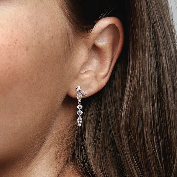 Khuyên Tai Nữ Pandora Sparkling Herbarium Cluster Drop Earrings 282404C01 Màu Trắng, Vàng Hồng