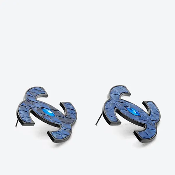 Khuyên Tai Nữ Viya Jewelry VJPT-CR01BL Genuine Blue Python Leahter C Shape Earing, 316L Stainless Steel Màu Xanh Blue