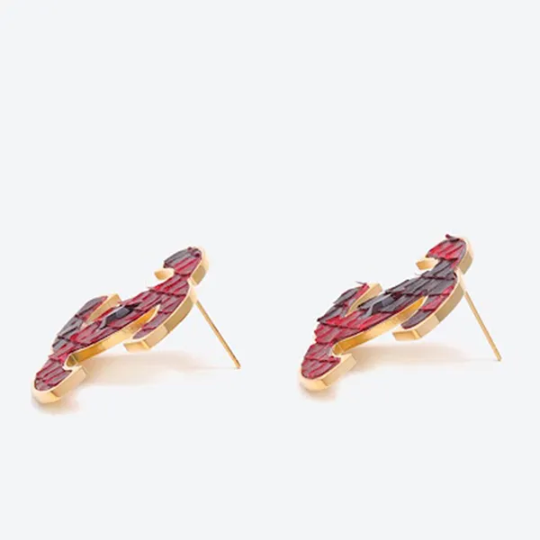 Khuyên Tai Nữ Viya Jewelry VJPT-CR01RD Genuine Red Python Leahter C Shape Earing, 316L Stainless Steel Màu Đỏ