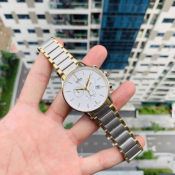 Đồng Hồ Nam Edox Les Vauberts Chronograph Quartz 10409-357JA-AID Màu Trắng Vàng
