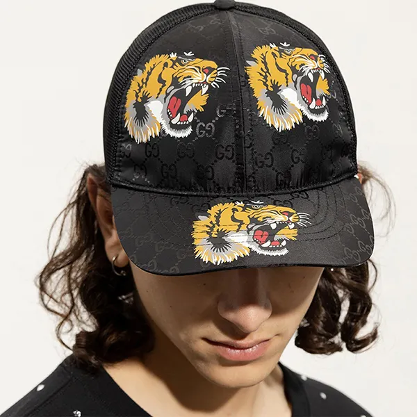 Mũ Gucci GG Baseball Hat With Tiger Print Màu Đen Họa Tiết Size S