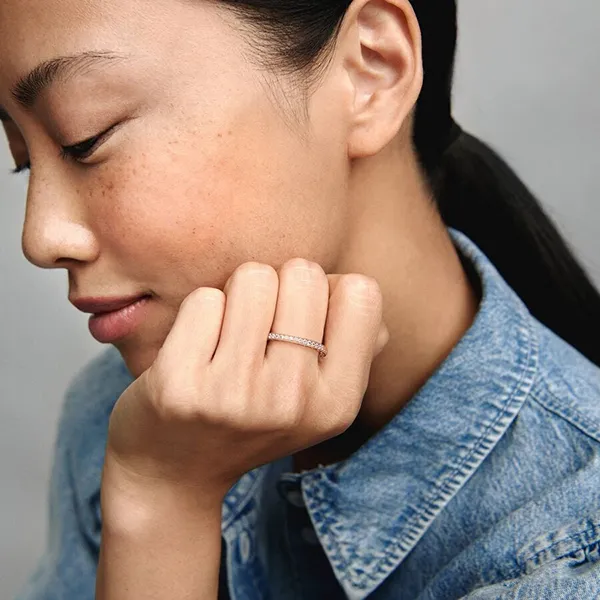 Nhẫn Nữ Pandora Sparkle & Hearts Ring 180963CZ Màu Vàng Hồng Size 52