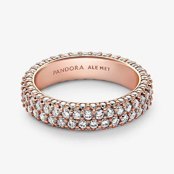 Nhẫn Nữ Pandora Timeless Pavé Double-Row Ring 182629C01 Màu Vàng Hồng