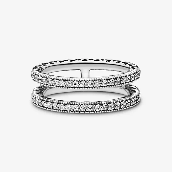 Nhẫn Nữ Pandora Double Sparkle And Hearts Ring 196236CZ Màu Bạc Trắng Size 54