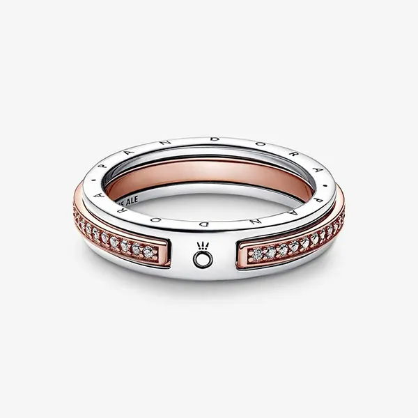 Nhẫn Nữ Pandora Signature Two-tone Logo & Pavé Ring 182773C01 Màu Vàng Hồng