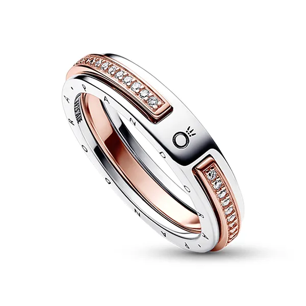 Nhẫn Nữ Pandora Silver Ring Plated With 14k Rose Gold And Middle Stone 182773C01 Màu Bạc, Vàng Hồng