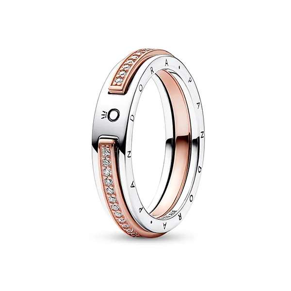 Nhẫn Nữ Pandora Silver Ring Plated With 14k Rose Gold And Middle Stone 182773C01 Màu Bạc, Vàng Hồng