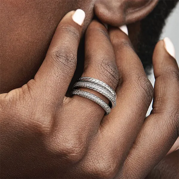 Nhẫn Nữ Pandora Triple Band Pavé Snake Chain Pattern Sterling Silver Ring 199083C01 Màu Bạc Size 52