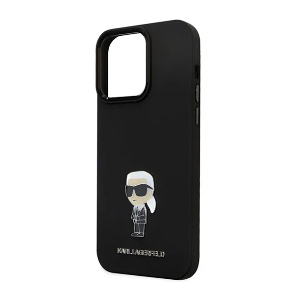 Ốp Điên Thoại Karl Lagerfeld Liquid Silicone Metal Iconic For iPhone 15 Pro Max Màu Đen