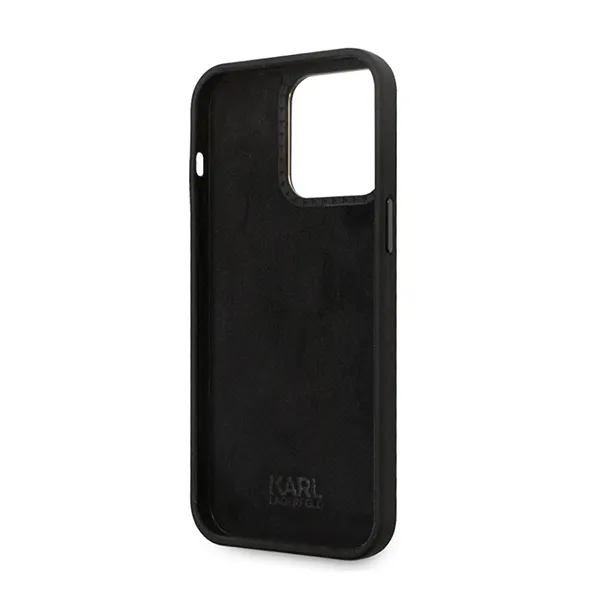 Ốp Điên Thoại Karl Lagerfeld Liquid Silicone Metal Iconic For iPhone 15 Pro Max Màu Đen