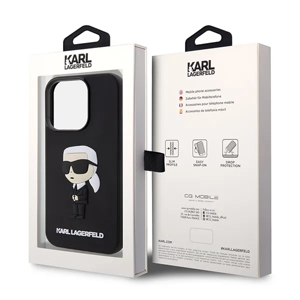 Ốp Điên Thoại Karl Lagerfeld Rubber Black Hard Case 3d Ikonik Nft For iPhone 15 Pro Max Màu Đen