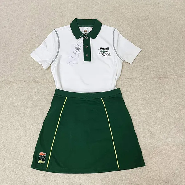 Set Áo + Chân Váy Nữ Lacoste Tennis Skirt Roland Garros Edition Cotton Pique In White/ Dark Green Màu Trắng Xanh Size 32 - 2