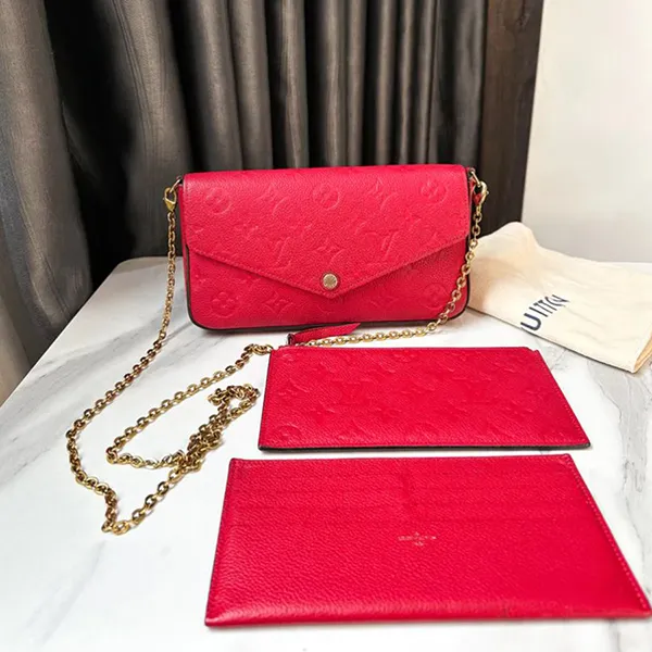 Set Túi Đeo Chéo Nữ Louis Vuitton LV Pochette Felicie Monogram Empreinte Scarlet Màu Đỏ - Túi xách - Vua Hàng Hiệu