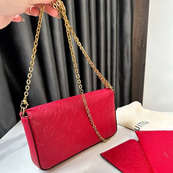 Set Túi Đeo Chéo Nữ Louis Vuitton LV Pochette Felicie Monogram Empreinte Scarlet Màu Đỏ - Túi xách - Vua Hàng Hiệu