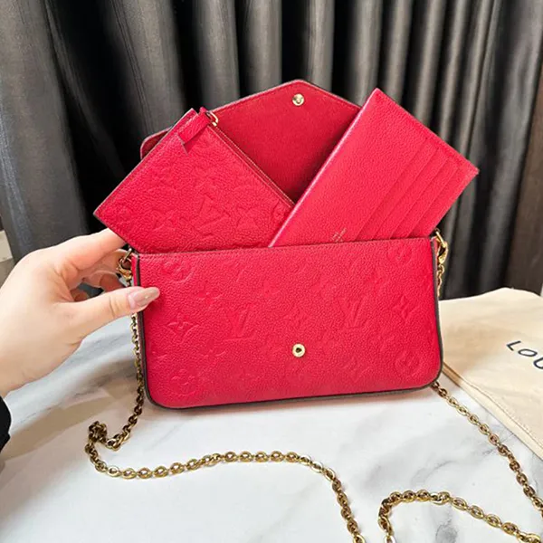 Set Túi Đeo Chéo Nữ Louis Vuitton LV Pochette Felicie Monogram Empreinte Scarlet Màu Đỏ - Túi xách - Vua Hàng Hiệu