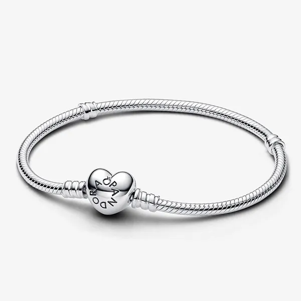 Set Vòng Đeo Tay + Hạt Vòng Charm Nữ Pandora Moments Heart Lock Bracelet Set With Love Charm B80312 Màu Bạc Size 18 - Trang sức - Vua Hàng Hiệu