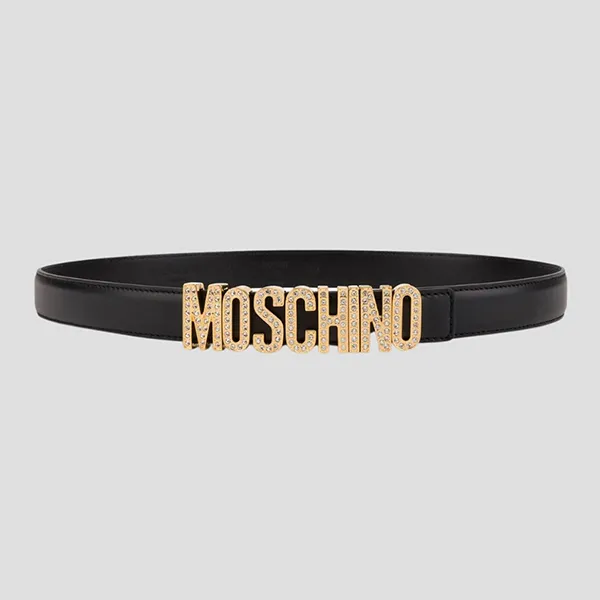 Thắt Lưng Nữ Moschino Black Leather With Crystal Lettering 2327 A802480243555 Màu Đen - Thắt lưng - Vua Hàng Hiệu