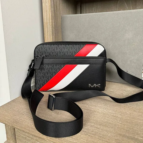 Túi Đeo Chéo Nam Michael Kors MK Cooper Logo And Striped Crossbody Bag 37F3COLC5U Màu Đen - Túi xách - Vua Hàng Hiệu
