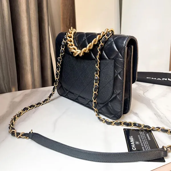 Túi Đeo Chéo Nữ Chanel Flap Bag Aged Calfskin & Gold-Tone Metal Màu Đen