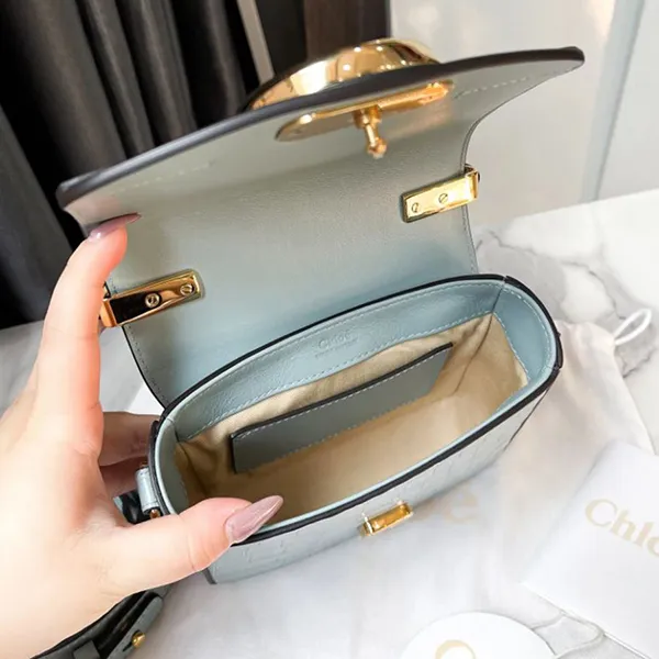 Túi Đeo Chéo Nữ Chloé Blue Croc Embossed Leather Mini C Top Handle Bag Màu Xanh Nhạt - Túi xách - Vua Hàng Hiệu