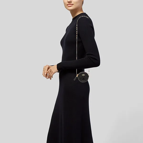 Túi Đeo Chéo Nữ Dior Cannage Round Caro Pouch Màu Đen