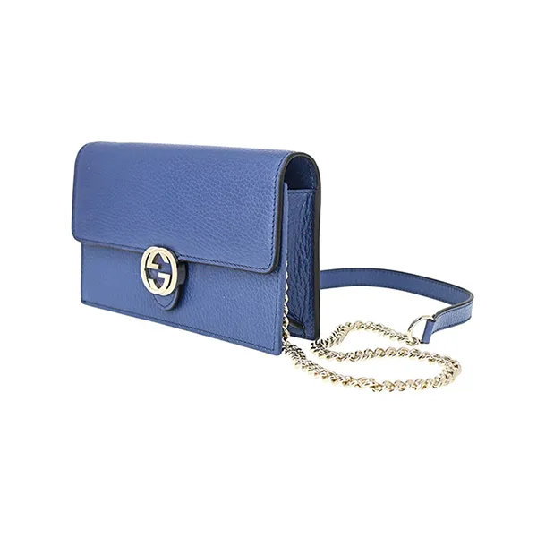Túi Đeo Chéo Nữ Gucci Interlocking GG Leather Wallet On Chain Màu Xanh Dương