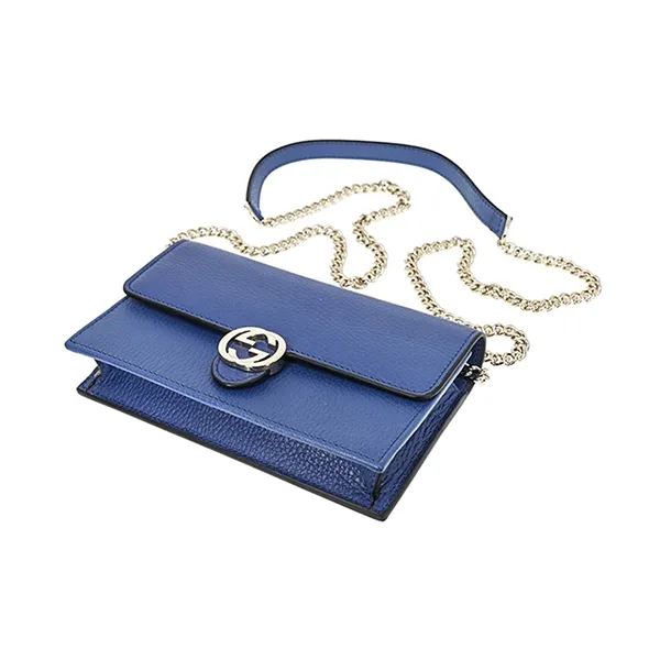 Túi Đeo Chéo Nữ Gucci Interlocking GG Leather Wallet On Chain Màu Xanh Dương