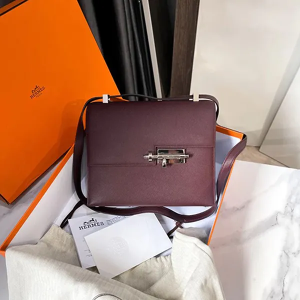 Túi Đeo Chéo Nữ Hermès Pre-Owned Burgundy Leather Crossbody Bag Màu Đỏ Đô - Túi xách - Vua Hàng Hiệu