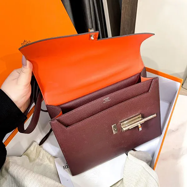 Túi Đeo Chéo Nữ Hermès Pre-Owned Burgundy Leather Crossbody Bag Màu Đỏ Đô - Túi xách - Vua Hàng Hiệu