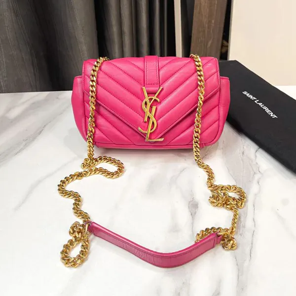 Túi Đeo Chéo Nữ Yves Saint Laurent YSL Mini Chain Shoulder Pink Gold Hardware Bag Màu Hồng - Túi xách - Vua Hàng Hiệu