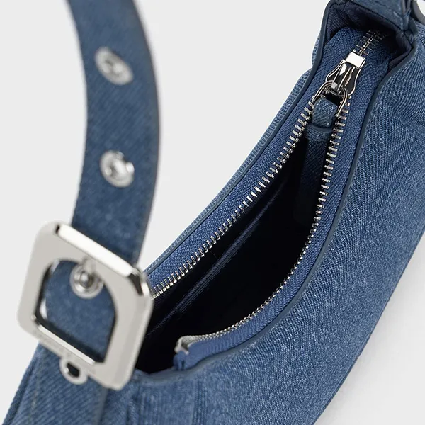 Túi Đeo Vai Nữ Charles & Keith CNK Petra Curved Shoulder Bag Denim Blue CK2-20271258 Màu Xanh Đậm