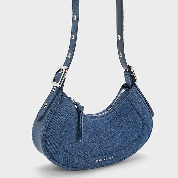 Túi Đeo Vai Nữ Charles & Keith CNK Petra Curved Shoulder Bag Denim Blue CK2-20271258 Màu Xanh Đậm
