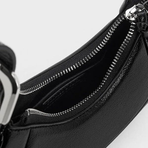 Túi Đeo Vai Nữ Charles & Keith CNK Petra Curved Shoulder Bag Noir 20271258 Màu Đen