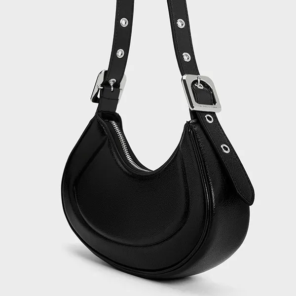 Túi Đeo Vai Nữ Charles & Keith CNK Petra Curved Shoulder Bag Noir 20271258 Màu Đen