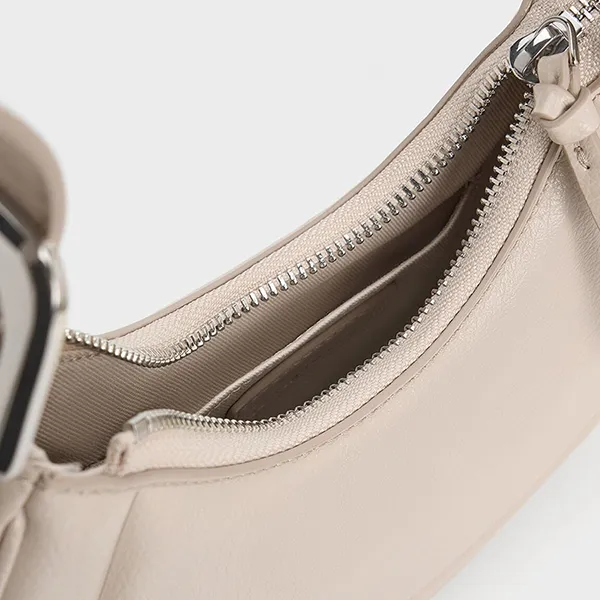 Túi Đeo Vai Nữ Charles & Keith CNK Petra Curved Shoulder Bag Oat 20271258 Màu Be Nhạt