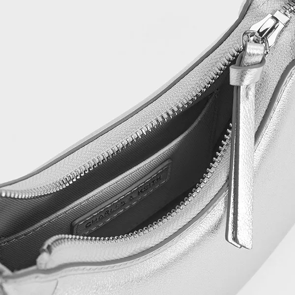Túi Đeo Vai Nữ Charles & Keith CNK Petra Curved Shoulder Bag Silver 20271258 Màu Bạc