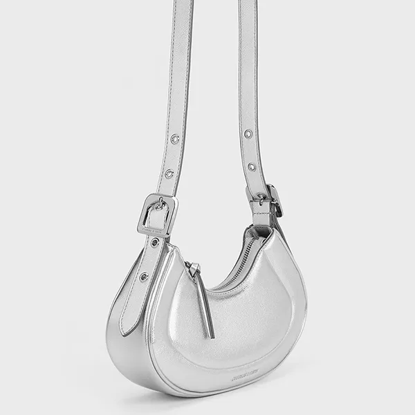 Túi Đeo Vai Nữ Charles & Keith CNK Petra Curved Shoulder Bag Silver 20271258 Màu Bạc